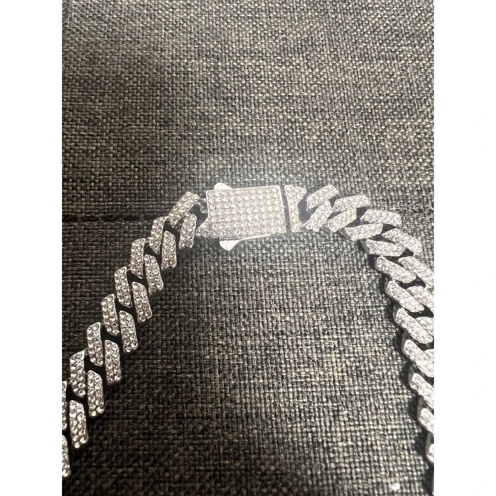 Iced Cuban Link Chain – Approx. 23” Pavé Silver-Tone Hip Hop Necklace